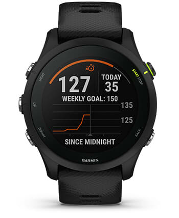 Išmanusis laikrodis Garmin Forerunner 255, Juodos spalvos apvadas su mėlynos spalvos silikoniniu dirželiu, 46mm aprašymas - Prekės nuotrauka