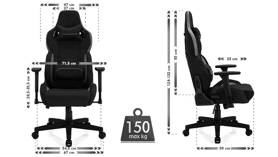 Žaidimų kėdė Sense7 Sentinel fabric  Gaming Chair, Juoda-pilka aprašymas - Prekės nuotrauka