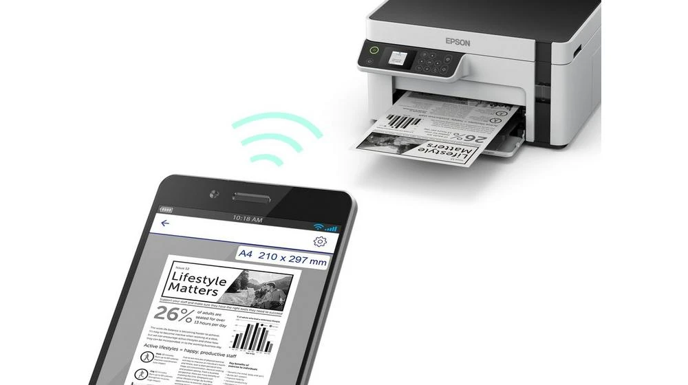 Epson | Daugiafunkcinis compact spausdintuvas | EcoTank M2120 | Inkjet | Mono | A4 | Wi-Fi | Baltas aprašymas - Prekės nuotrauka