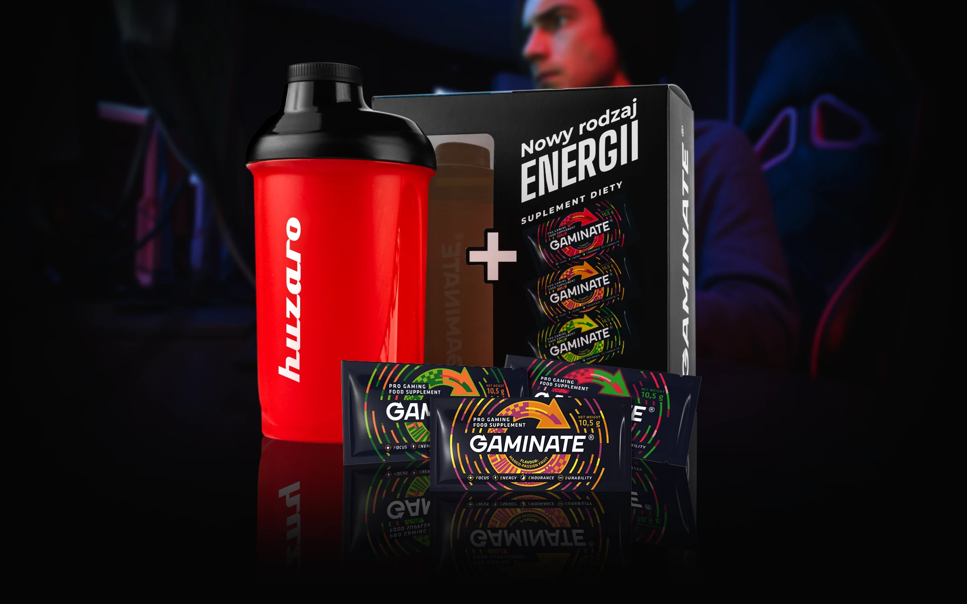 Rinkinys Huzaro 500 ml plakiklis + 3x Gaminate maisto papildai žaidėjams aprašymas - Prekės nuotrauka