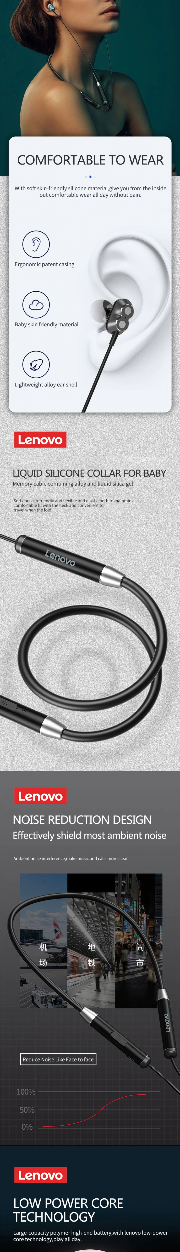 Lenovo HE08 Belaidės Ausinės Sportui, Baltos aprašymas - Prekės nuotrauka