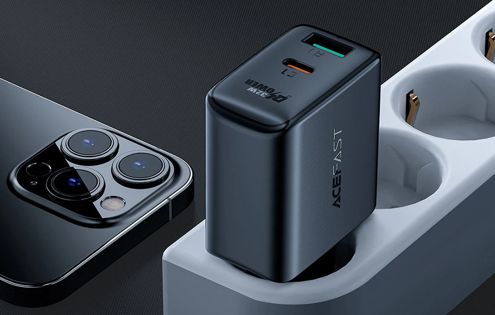 Sieninis įkroviklis Acefast A5 PD32W, USB + USB-C (juodas) aprašymas - Prekės nuotrauka