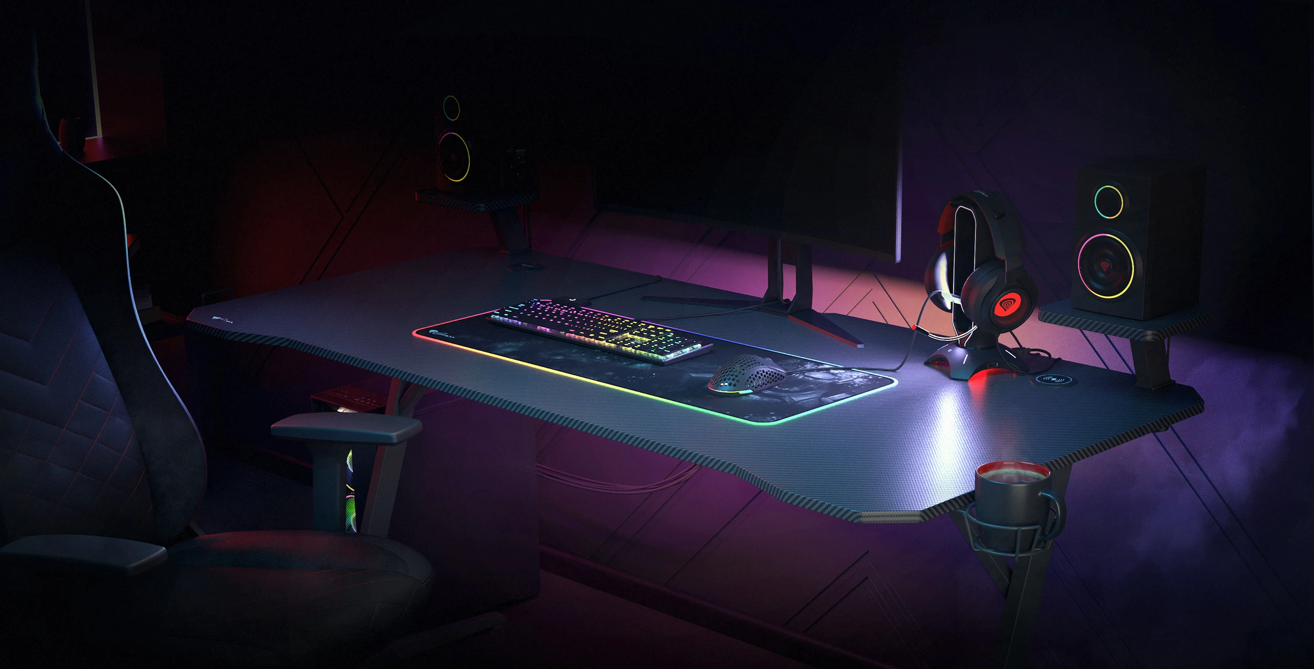 Žaidimų stalas Genesis Holm 510 RGB Gaming Desk, su pašvietimu aprašymas - Prekės nuotrauka