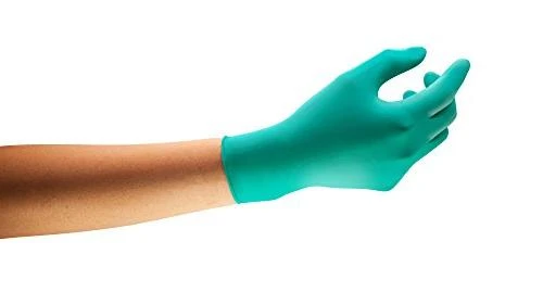 Vienkartinės nitrilinės pirštinės Ansell TouchNTuff 92-600, 100vnt, 0,12mm storio, M dydis (7,5-8), lygus delnas, žalios aprašymas - Prekės nuotrauka