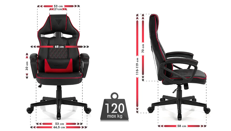 Žaidimų kėdė Sense7 Knight Gaming Chair, Juoda-raudona aprašymas - Prekės nuotrauka