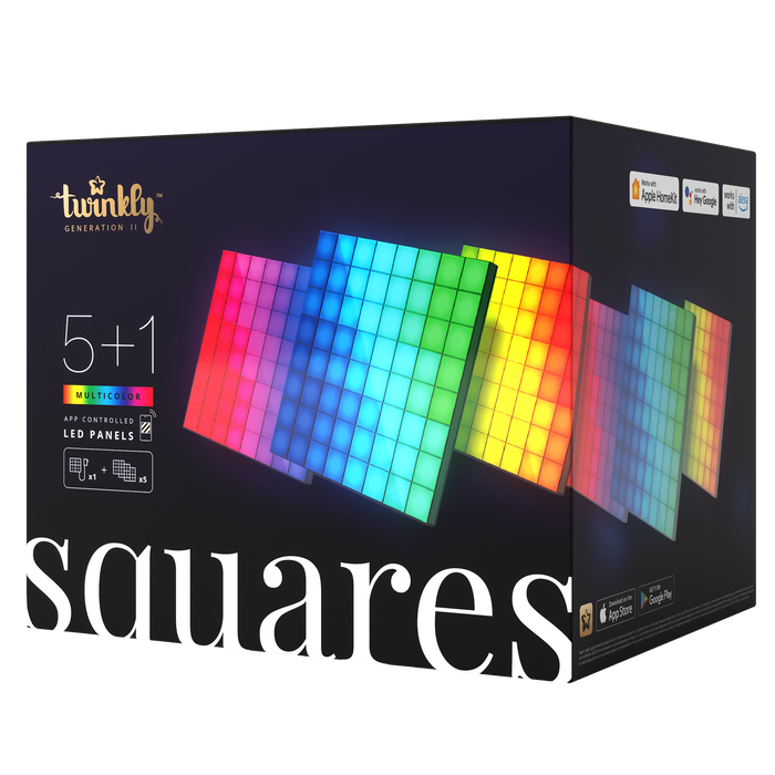 Išmaniosios LED plokštės Twinkly Squares (1 pagrindinė plokštė + 5 prailginimai) RGB, daugiaspalvės aprašymas - Prekės nuotrauka