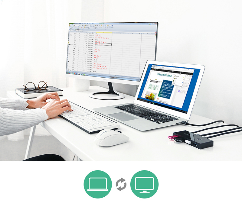 USB jungiklis KVM USB 2x4 UGREEN USB 3.0 aprašymas - Prekės nuotrauka USB jungiklis KVM USB 2x4 UGREEN USB 3.0 aprašymas - Prekės nuotrauka