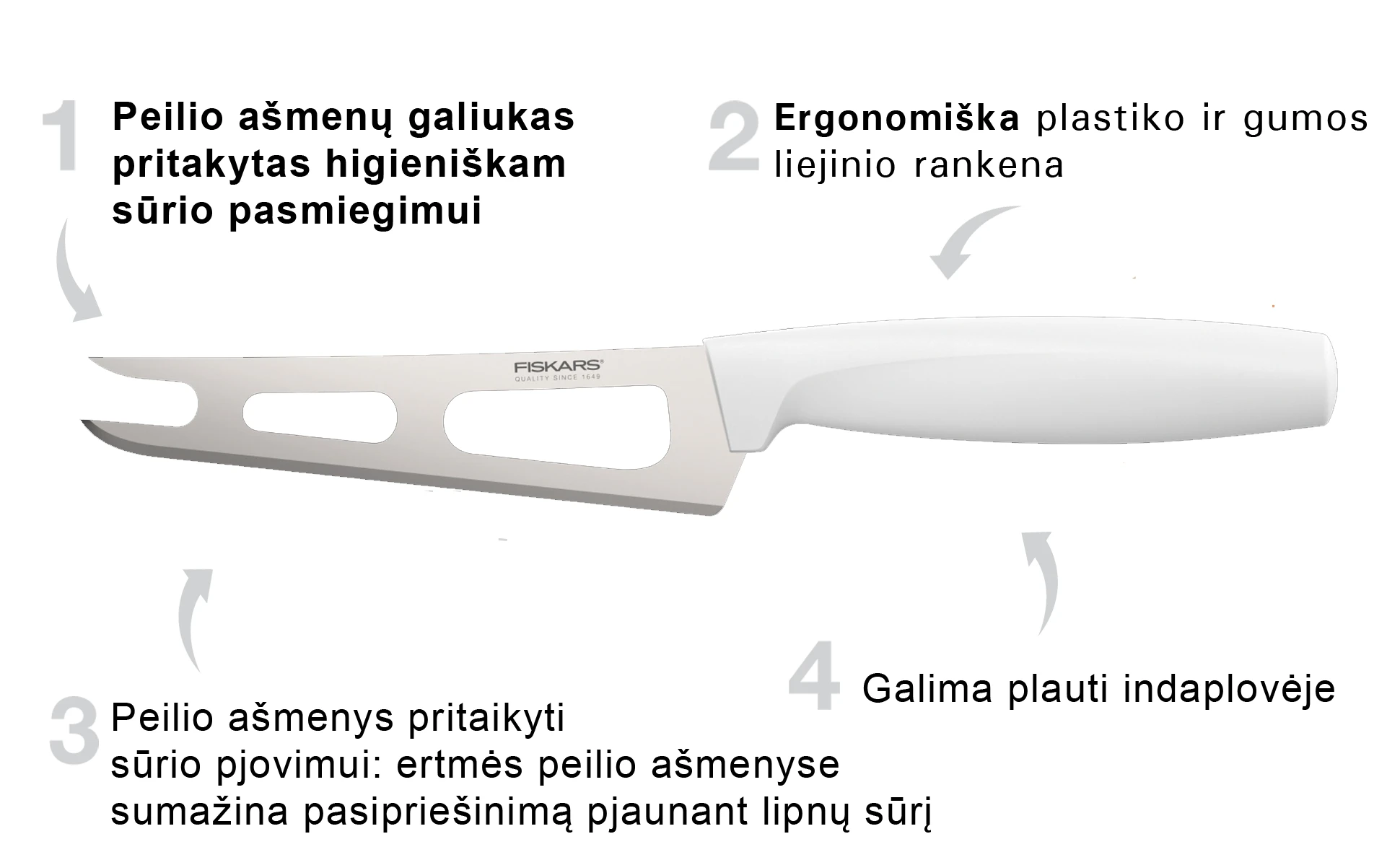 FISKARS FF peilis sūriui (baltas) aprašymas - Prekės nuotrauka