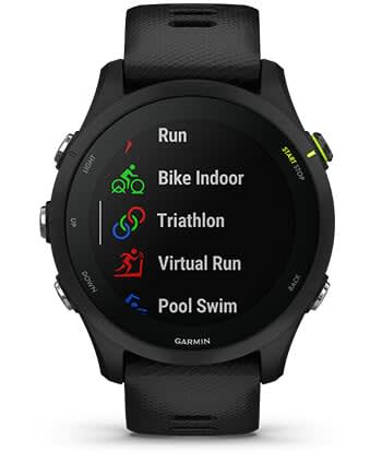 Išmanusis laikrodis Garmin Forerunner 255, Juodos spalvos apvadas su mėlynos spalvos silikoniniu dirželiu, 46mm aprašymas - Prekės nuotrauka