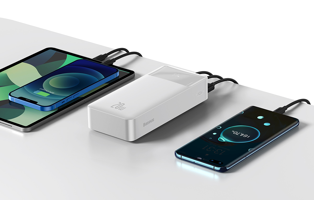 Baseus Bipow Fast Charge Power Bank PD+QC 30000mAh 20W baltas (Baltas) aprašymas - Prekės nuotrauka