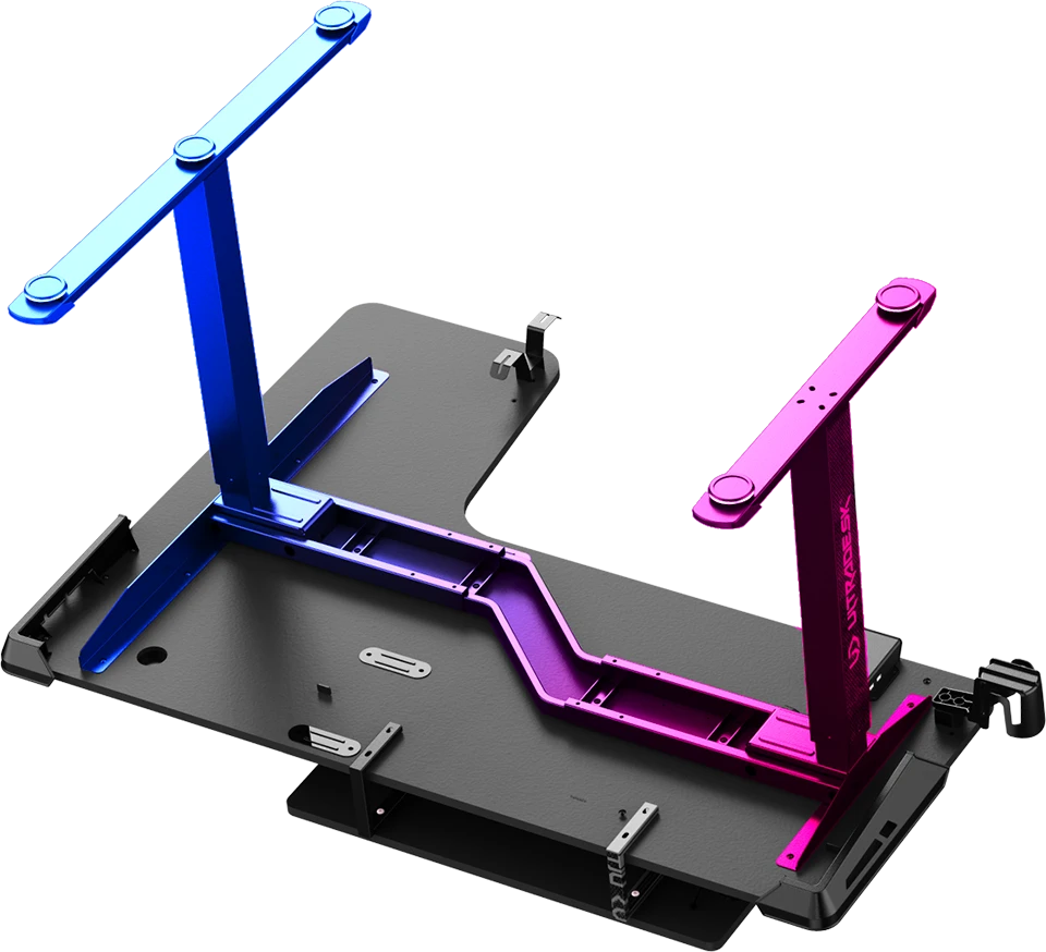 Reguliuojamo aukščio kampinis žaidimų stalas Ultradesk Winger LED RGB, Baltos spalvos aprašymas - Prekės nuotrauka
