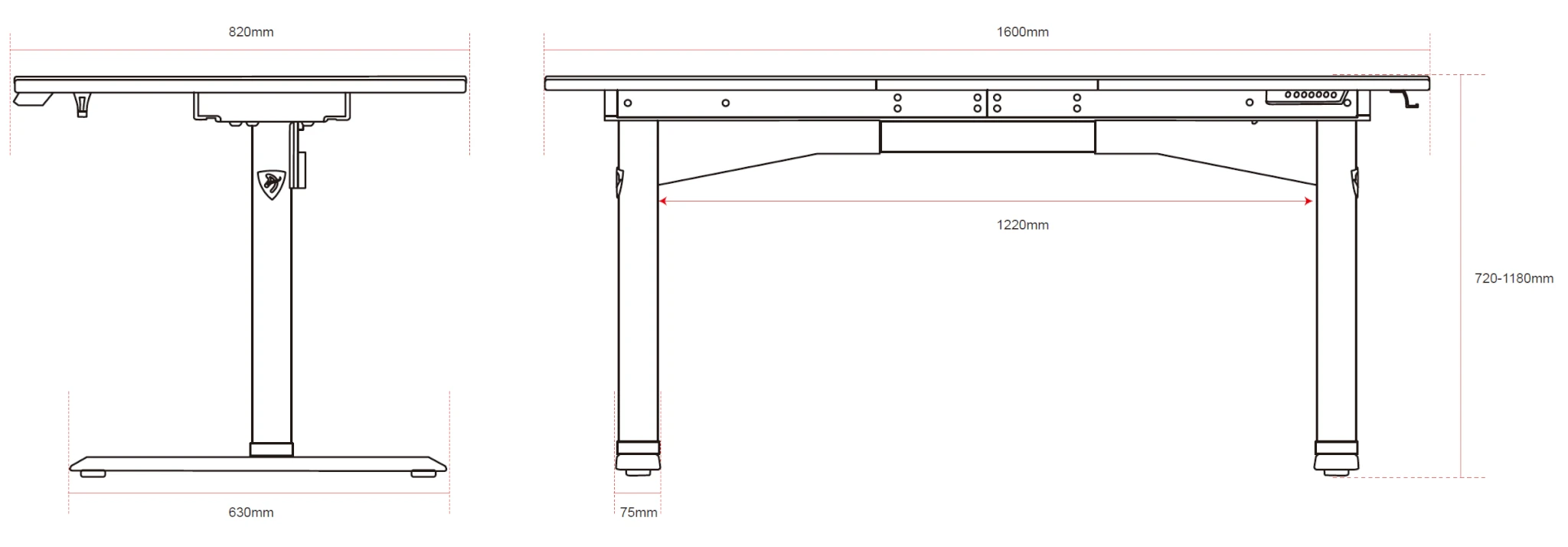 Žaidimų stalas Arozzi Arena Moto Gaming Desk, Motorizuotas, Reguliuojamo aukščio 720-1180mm, Juodas aprašymas - Prekės nuotrauka