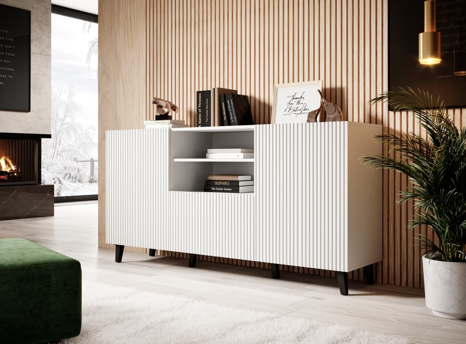 Cama komoda PAFOS 150x42x82, balta matinė aprašymas - Prekės nuotrauka