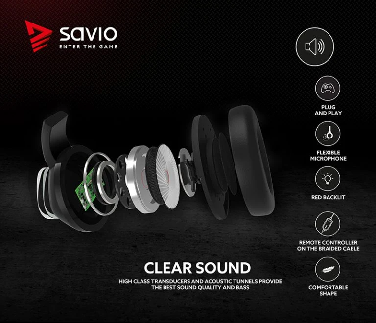 Žaidimų ausinės Savio FORGE Jack 3.5mm + USB aprašymas - Prekės nuotrauka