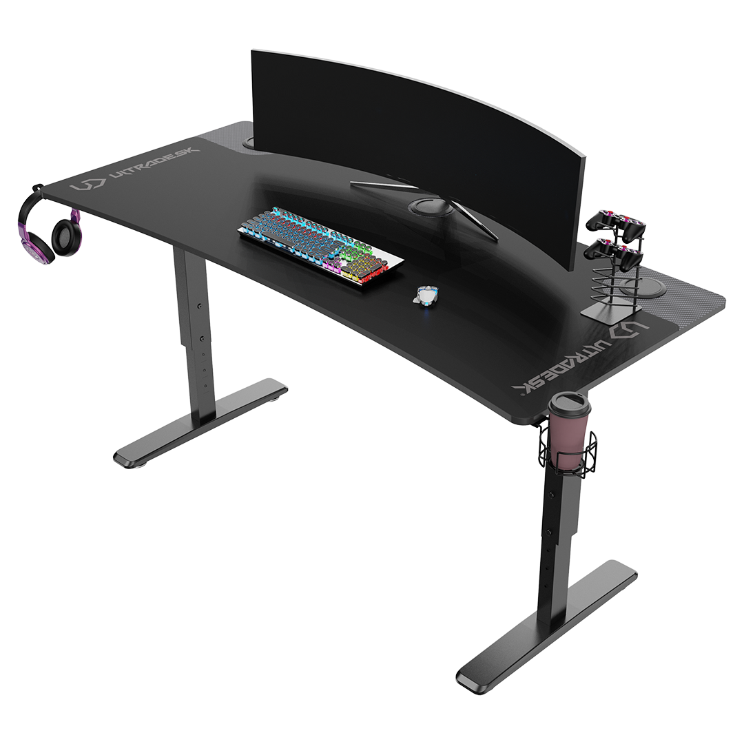 Žaidimų stalas Ultradesk Cruiser Gaming Desk, Reguliuojamo aukščio 660-812mm, Juodas su juodos spalvos kilimėliu aprašymas - Prekės nuotrauka