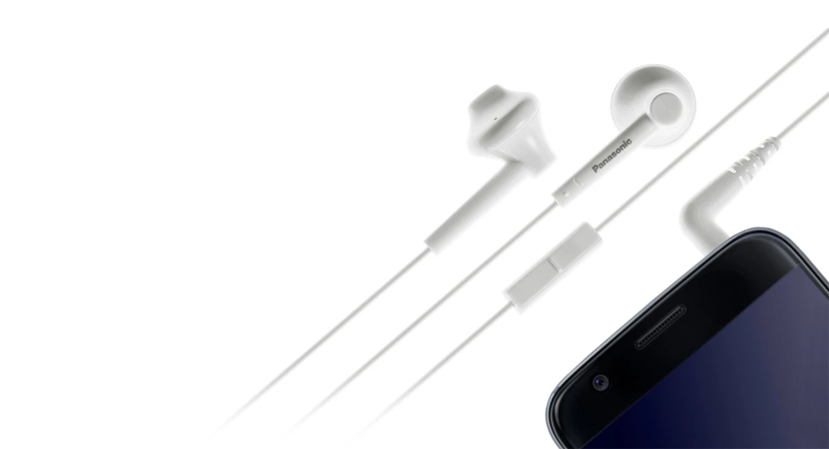 Į ausis įstatomos ausinės su mikrofonu Panasonic RP-TCM55E-W, Baltos aprašymas - Prekės nuotrauka