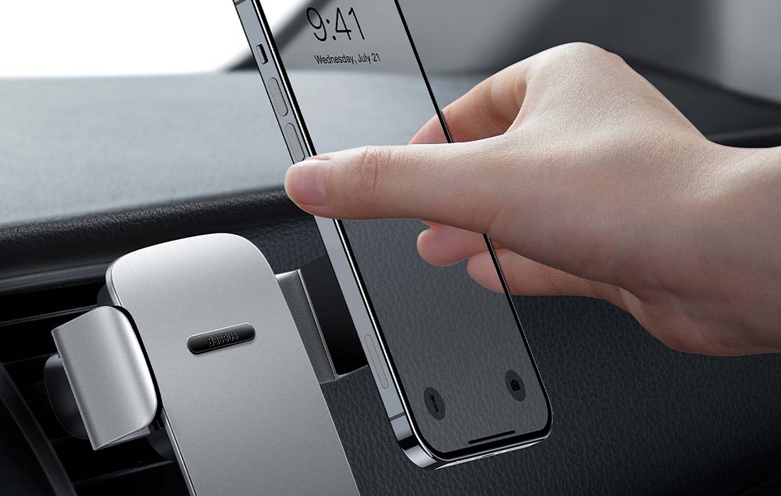 Baseus Easy Control Pro telefono laikiklis automobiliui – Sidabrinis aprašymas - Prekės nuotrauka