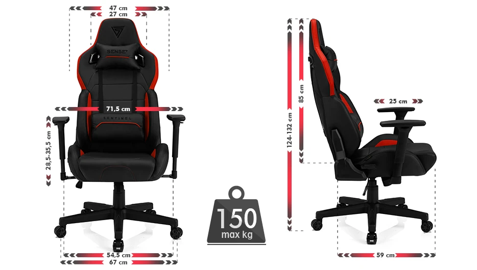 Žaidimų kėdė Sense7 Sentinel Gaming Chair, Juoda-raudona aprašymas - Prekės nuotrauka