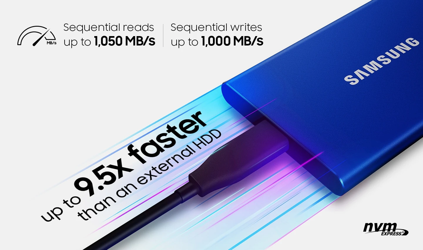 Išorinis kietasis diskas SSD|SAMSUNG|T7|1TB|USB 3.2|Rašymo greitis 1000 MBytes/sec|Skaitymo greitis 1050 MBytes/sec|MU-PC1T0T/WW aprašymas - Prekės nuotrauka