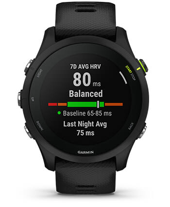 Išmanusis laikrodis Garmin Forerunner 255, Juodos spalvos apvadas su mėlynos spalvos silikoniniu dirželiu, 46mm aprašymas - Prekės nuotrauka