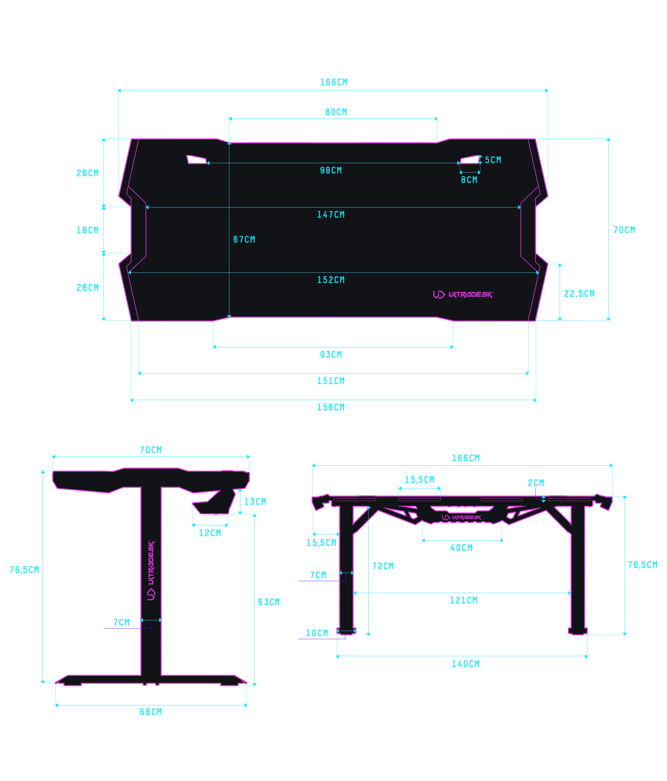 Žaidimų stalas Ultradesk Force Gaming Desk, LED RGB Prismatic, Baltas su juodu kilimėliu aprašymas - Prekės nuotrauka