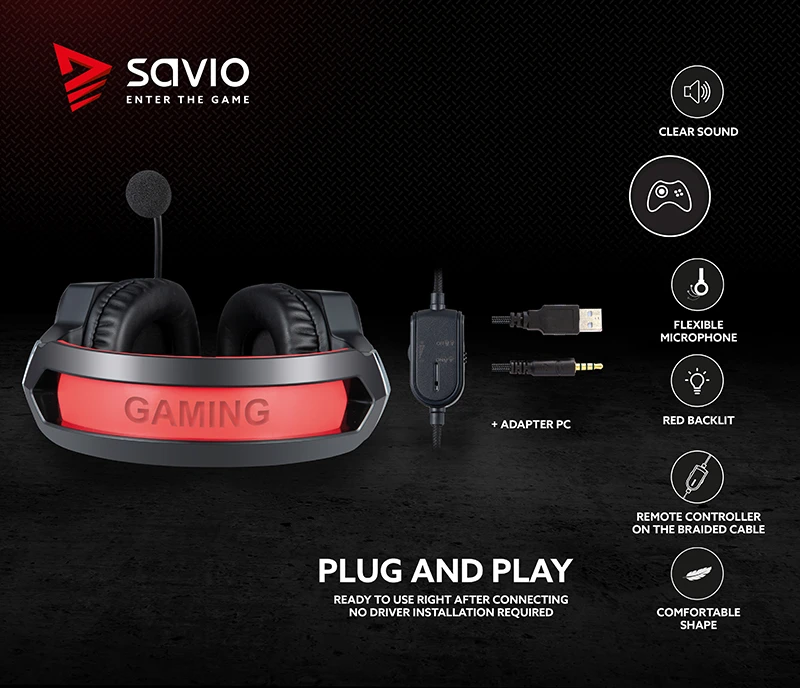 Savio Ausinės su mikrofonu SAVIO FORGE SAVGH-FORGE (juodos spalvos
