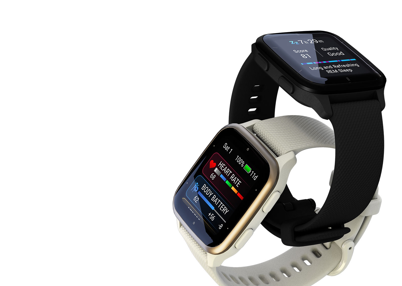 Išmanusis laikrodis Garmin Venu Sq 2 - Music Edition, Šviesaus aukso spalvos aliuminio apvadas su pilku korpusu ir silikoniniu dirželiu aprašymas - Prekės nuotrauka