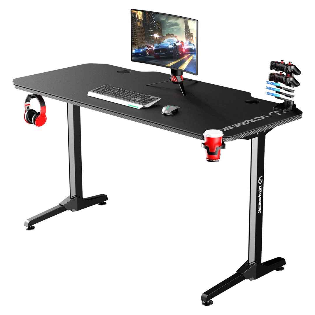 Žaidimų stalas Ultradesk Frag Gaming Desk, Juodas su juodu kilimėliu aprašymas - Prekės nuotrauka