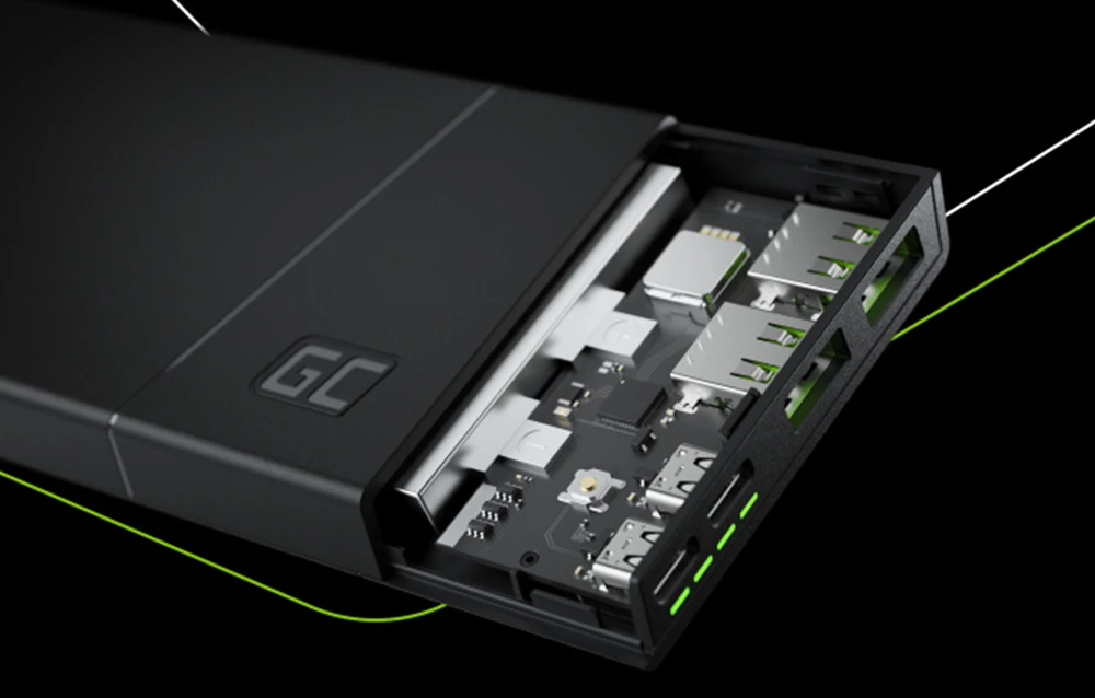 Green Cell Žalias Cell Žalias CELL Power Bank PowerPlay10 10000mAh USB-C 18W PD ir 2x USB-A GC Ultra Charge aprašymas - Prekės nuotrauka