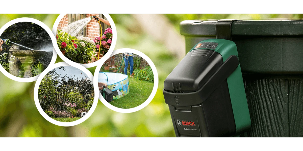 Bosch akumuliatorinis lietaus vandens siurblys GardenPump 18V-2000, 1x2,5Ah aprašymas - Prekės nuotrauka