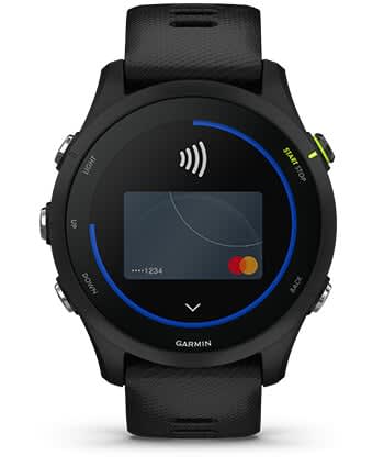 Išmanusis laikrodis Garmin Forerunner 255, Juodos spalvos apvadas su mėlynos spalvos silikoniniu dirželiu, 46mm aprašymas - Prekės nuotrauka