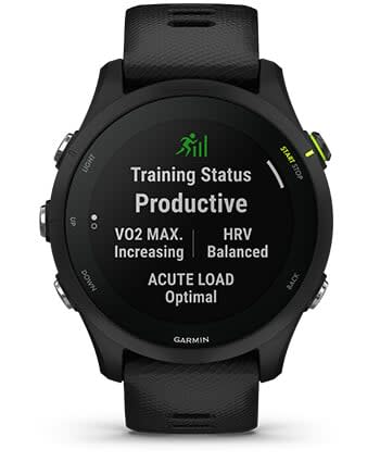 Išmanusis laikrodis Garmin Forerunner 255, Juodos spalvos apvadas su mėlynos spalvos silikoniniu dirželiu, 46mm aprašymas - Prekės nuotrauka