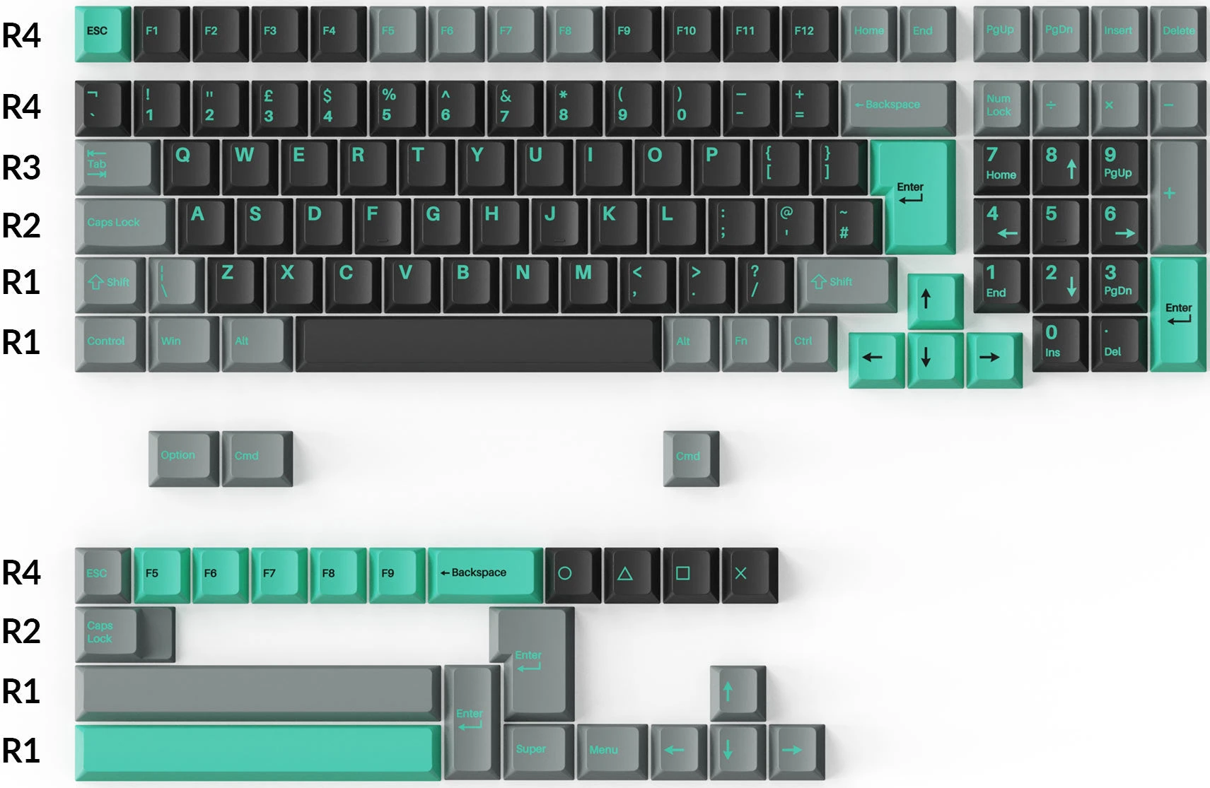 Klaviatūra Keychron Cherry ProfileDouble - Shot PBT klavišų rinkinys, mėtų/pilkos spalvos, 219 vnt. aprašymas - Prekės nuotrauka