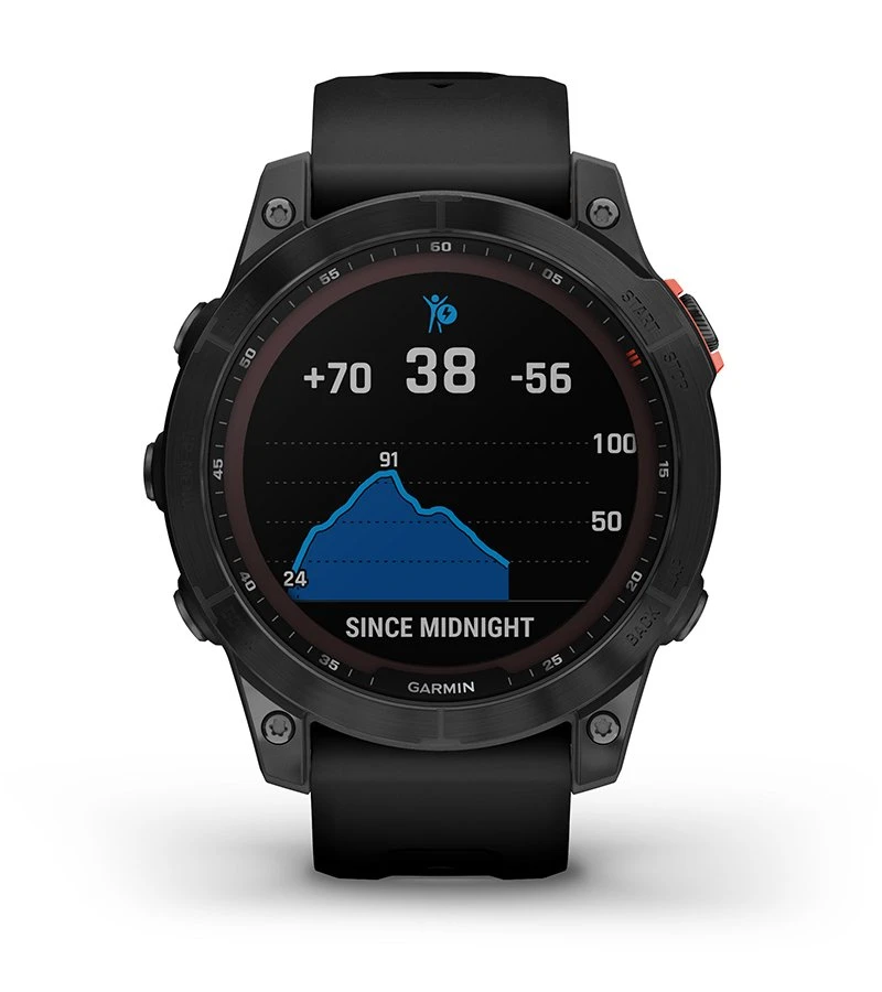 Išmanusis laikrodis Garmin fenix 7 Solar, Pilkos skalūno spalvos, su juodos spalvos silikoniniu dirželiu (Ekspozicinė prekė) aprašymas - Prekės nuotrauka