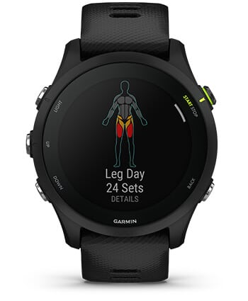 Išmanusis laikrodis Garmin Forerunner 255, Juodos spalvos apvadas su mėlynos spalvos silikoniniu dirželiu, 46mm aprašymas - Prekės nuotrauka