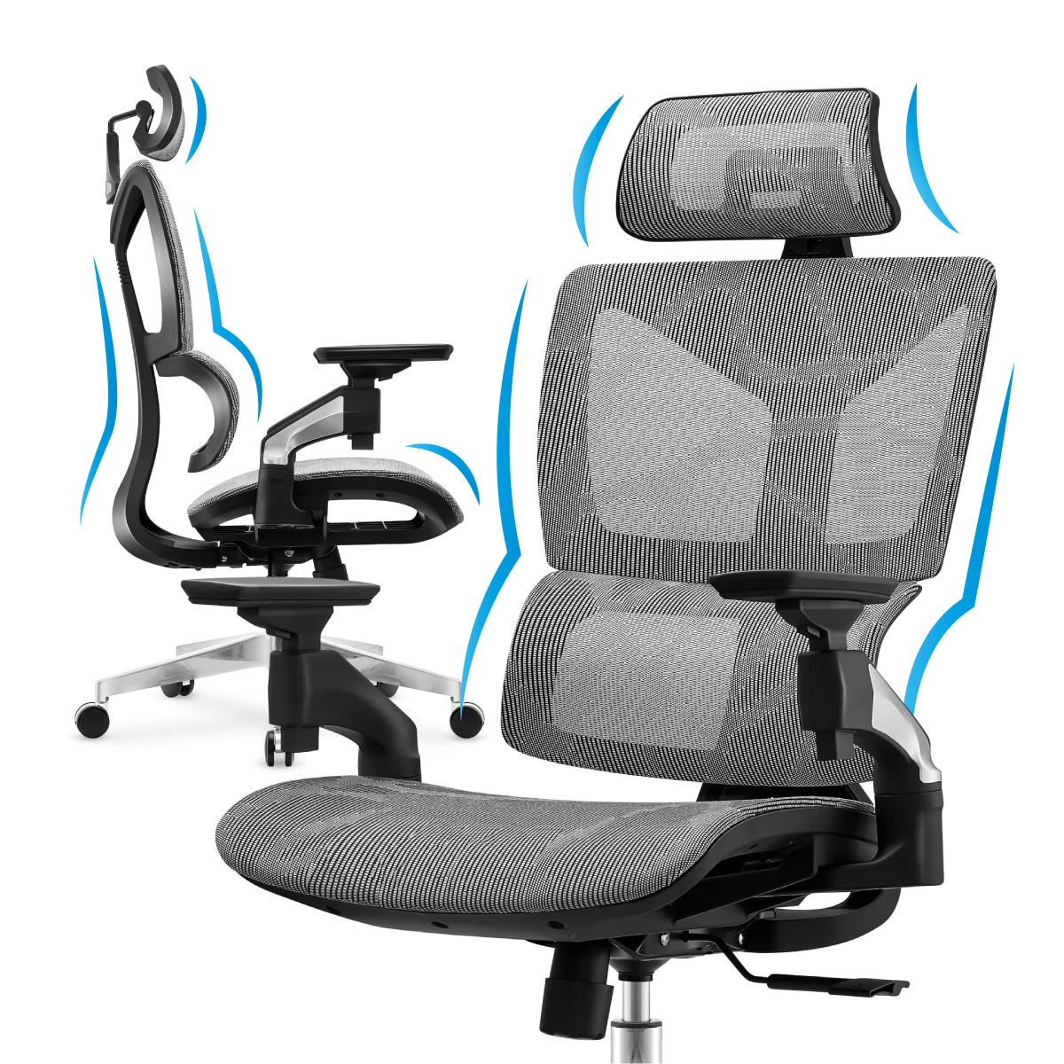 Ergonominė biuro kėdė Mark Adler Expert 8.5, Pilkos spalvos aprašymas - Prekės nuotrauka