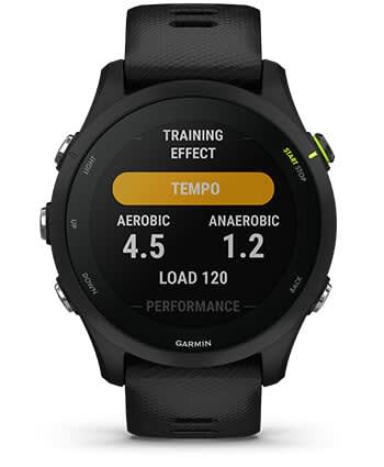 Išmanusis laikrodis Garmin Forerunner 255, Juodos spalvos apvadas su mėlynos spalvos silikoniniu dirželiu, 46mm aprašymas - Prekės nuotrauka