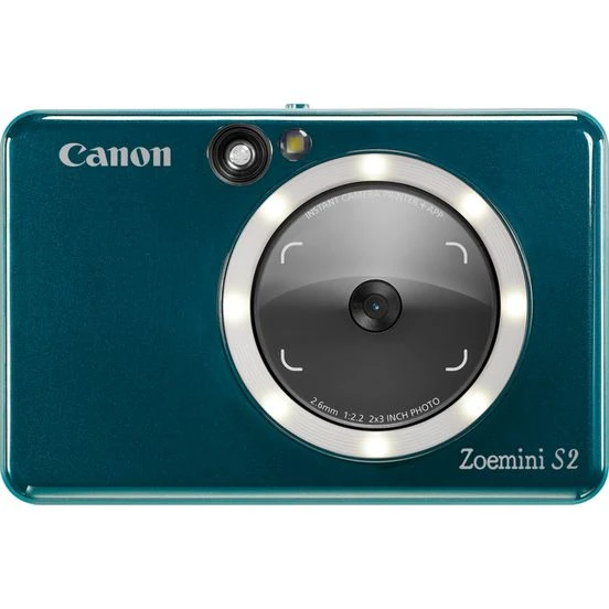 Canon Zoemini S2 mažų nuotraukų spausdintuvas ir fotoaparatas, Tamsiai žalsvai mėlynas aprašymas - Prekės nuotrauka