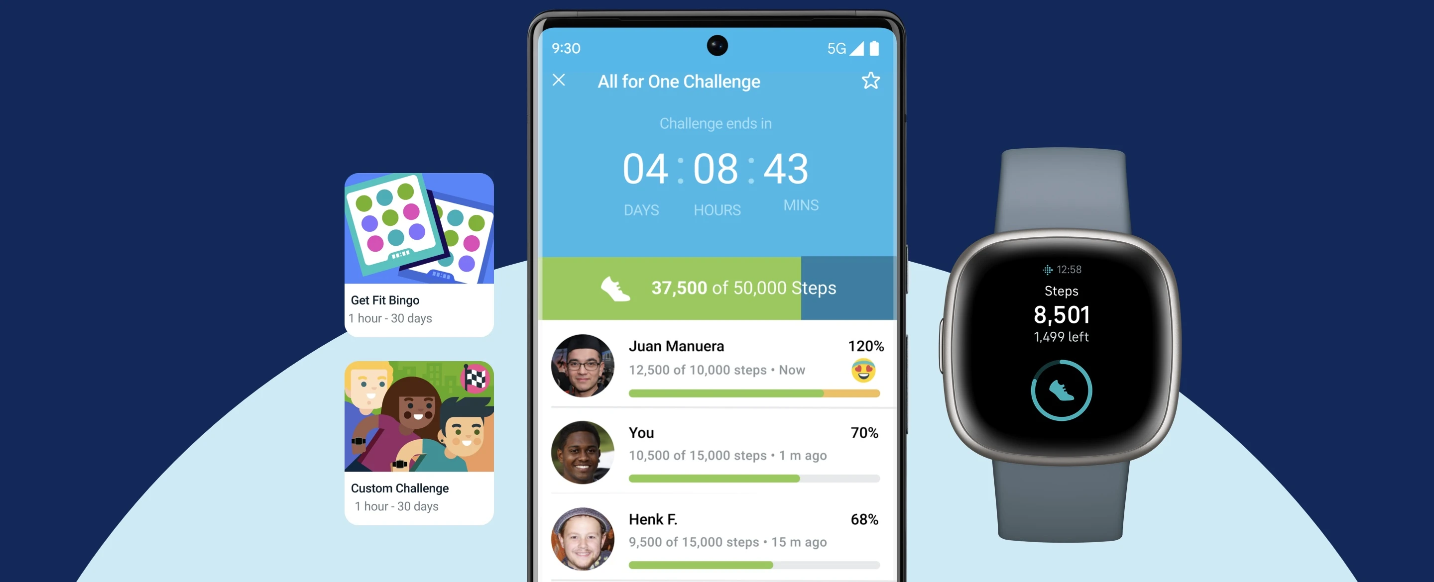 Išmanusis laikrodis Fitbit Versa 4, Platinos spalvos korpusas su melsvos spalvos silikoniniu dirželiu aprašymas - Prekės nuotrauka