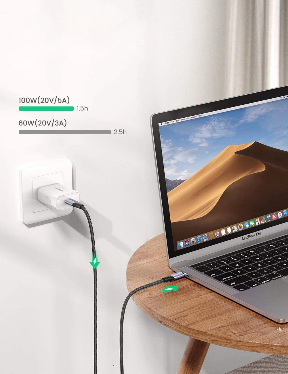 Kabelis UGREEN US355 USB-C į USB-C 3.1 Gen.2, PD, 5A, 100W, 4K, 10Gbps, 1m aprašymas - Prekės nuotrauka Kabelis UGREEN US355 USB-C į USB-C 3.1 Gen.2, PD, 5A, 100W, 4K, 10Gbps, 1m aprašymas - Prekės nuotrauka