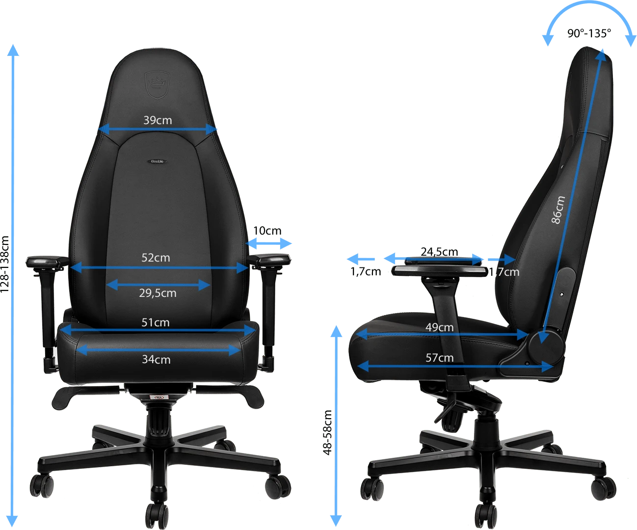 Žaidimų kėdė Noblechairs ICON Juodas Edition Vinyl / PU hybrid leather Gaming Chair, Juoda aprašymas - Prekės nuotrauka