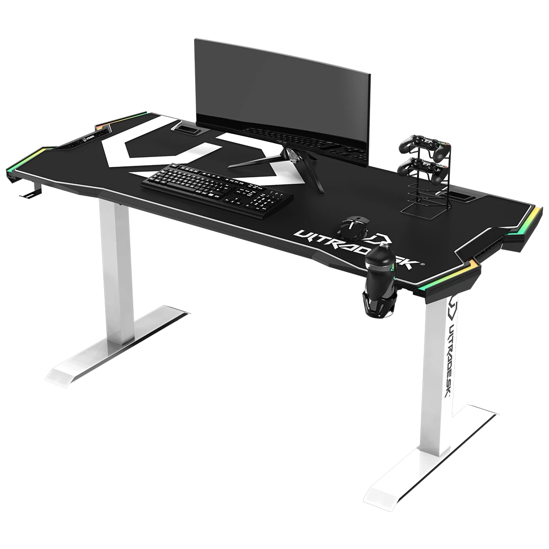 Žaidimų stalas Ultradesk Force Gaming Desk, LED RGB Prismatic, Baltas