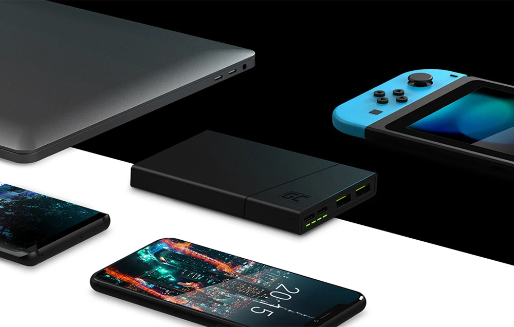 Green Cell Žalias Cell Žalias CELL Power Bank PowerPlay10 10000mAh USB-C 18W PD ir 2x USB-A GC Ultra Charge aprašymas - Prekės nuotrauka