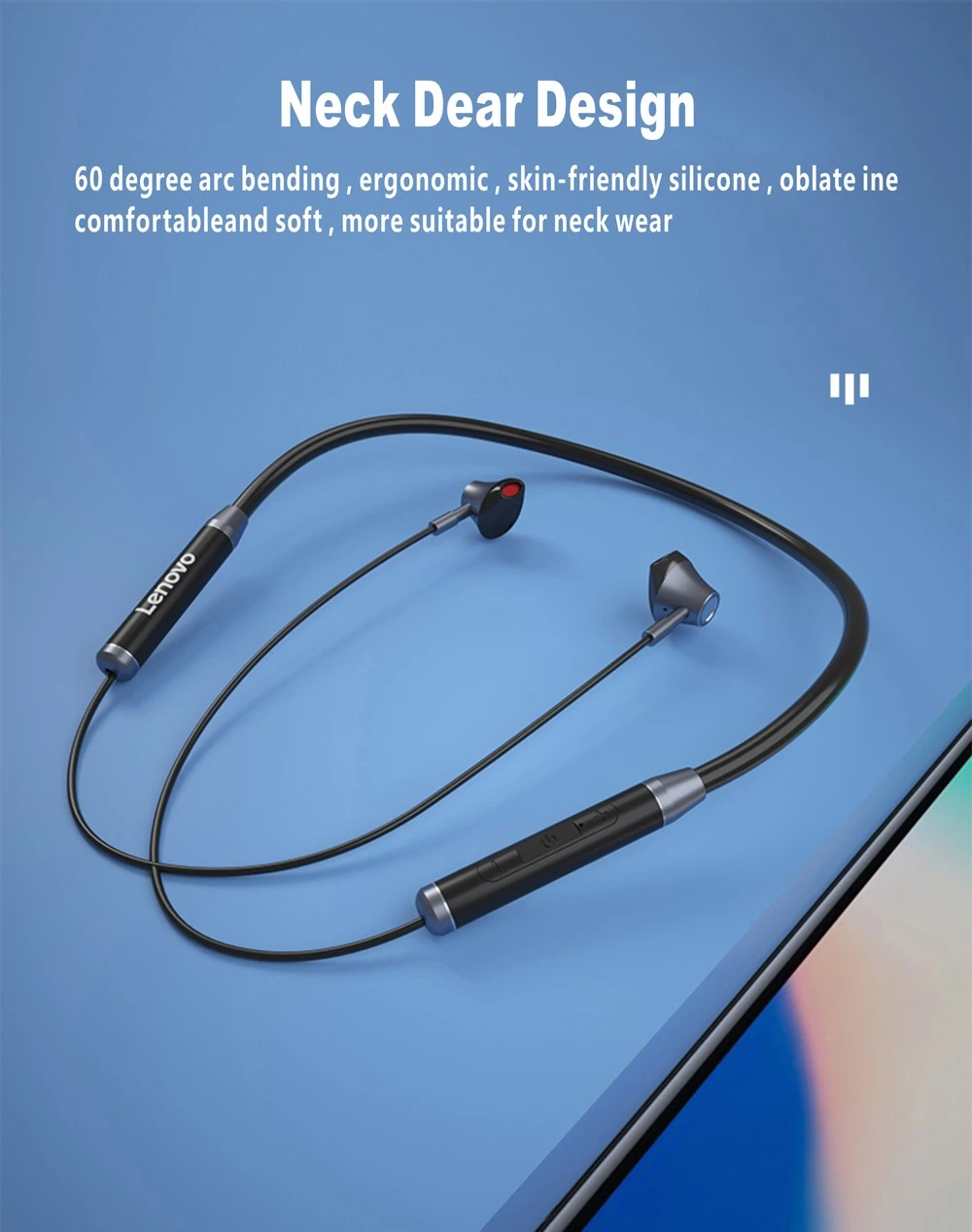 Lenovo HE06 Belaidės Ausinės, Juodos aprašymas - Prekės nuotrauka