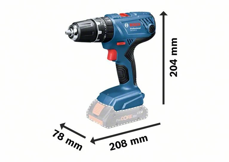 Bosch Akumuliatorinis smūginis suktuvas gręžtuvas GSB 18V-21 55Nm, be akumuliatoriaus ir kroviklio aprašymas - Prekės nuotrauka