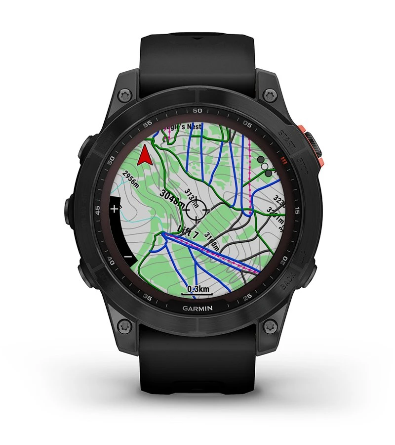 Išmanusis laikrodis Garmin fenix 7 Solar, Pilkos skalūno spalvos, su juodos spalvos silikoniniu dirželiu (Ekspozicinė prekė) aprašymas - Prekės nuotrauka