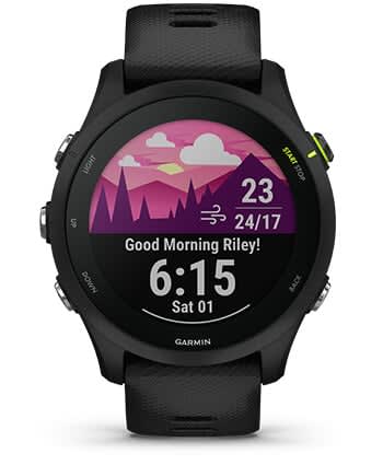 Išmanusis laikrodis Garmin Forerunner 255, Juodos spalvos apvadas su mėlynos spalvos silikoniniu dirželiu, 46mm aprašymas - Prekės nuotrauka