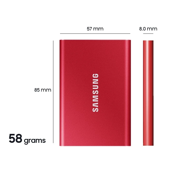 Išorinis kietasis diskas SSD|SAMSUNG|T7|1TB|USB 3.2|Rašymo greitis 1000 MBytes/sec|Skaitymo greitis 1050 MBytes/sec|MU-PC1T0T/WW aprašymas - Prekės nuotrauka