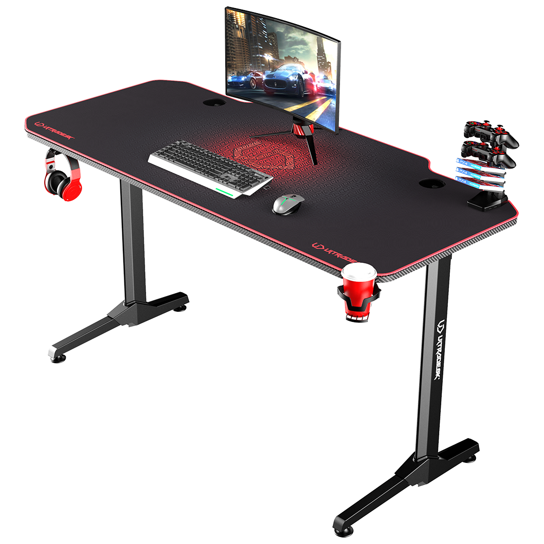 Žaidimų stalas Ultradesk Frag Gaming Desk, Juodas su raudonu kilimėliu aprašymas - Prekės nuotrauka