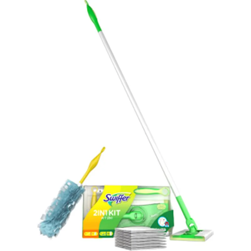 SWIFFER rinkinys: grindų šepetys + 8 šluostės + dulkių šluotelė aprašymas - Prekės nuotrauka